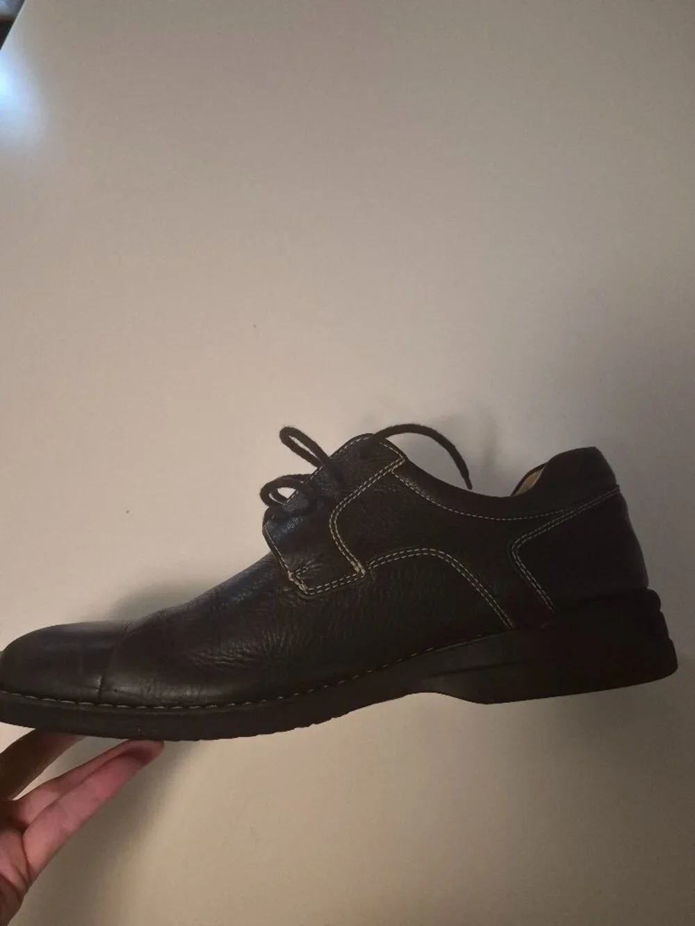 Johnston & Murphy Men Shuler Bicycle Toe Black Leather Oxford Sheepskin, 8.5 EUC
